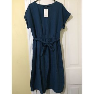 OffOn Clothing linen teal tie belt dress pockets